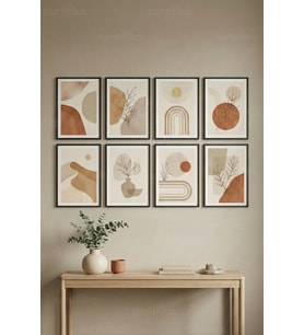 8 Parça Modern Minimal Soyut Botanik Dekoratif Çerçeve Görünümlü Tablo Seti - minimalist Tema