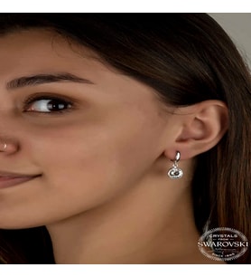 Swarovski Crystal Taşlı Gümüş Beyaz Sallantılı Kadın Küpe