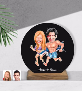 BK Gift Kişiye Özel Sevgililer Karikatürlü Yuvarlak Ahşap Biblo-8