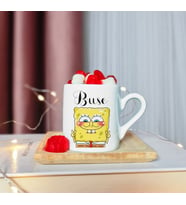 Sünger Bob Tasarımlı Ahşap Tabaklı Kişiye Özel Türk Kahvesi Fincanı