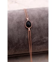 Doğal Smoky Taşlı Damla Mini Rose Gümüş Bileklik 4131