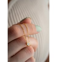 925 Ayar Gümüş Gold Kaplama Minimal 5 mm Tektaş Kolye