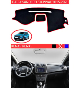 Dacia Sandero Stepway 2015-2020 Için Uygun Torpido Koruma Halısı Siyah Kenar Renk Kırmızı