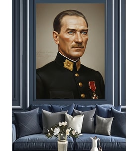 Askeri Üniformalı Siyah Beyaz Adam Atatürk Dekoratif Kanvas - Mdf Ahşap Tablo