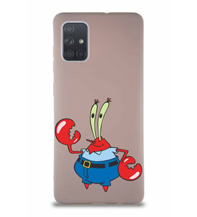 Samsung Galaxy A71 Soft Premier Kapak Bay Yengeç Tasarımlı Silikon Kılıf - Pudra (Şeffaf)