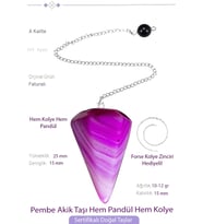 Sertifikalı Pembe Akik Taşı Pandül Sarkaç Hem Pandül - Hem Kolye (Çok Renkli)