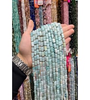 Amazonit Taşı Silindir Altıgen Kesim 10x14mm Doğal Taş Dizi