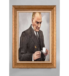 Altın Varaklı Paspartulu Çerçeveli Atatürk Tablo sd609