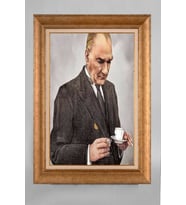 Altın Varaklı Paspartulu Çerçeveli Atatürk Tablo sd609