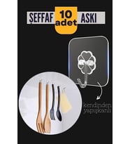 10'lu Şeffaf Kendinden Yapışkanlı Güçlü Askı Kancası, Banyo Mutfak Organizer, İz Bırakmaz Pratik Askı