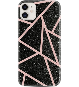 Apple iPhone 11 12 13 Mini Kılıf Desemli Silikon Pembe Şeritli Mermer 1312