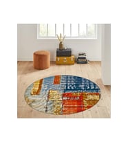 Eliana Home Baskılı, Yıkanabilir Kaymaz Taban Yuvarlak Halı LNA7142 120x120 cm (Mavi)