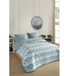 Çift Kişilik Desenli Kapitone Çift Taraflı Renkli Pike Yatak Örtüsü Takımı 200x230 cm (Çarşafsız) (Yeşil)