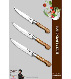 Lazbisa Hand Craft Mutfak Bıçak Seti Et Ekmek Sebze Meyve Bıçağı 3 Lü Set Günlük Kullanım ( Mtf-003 )