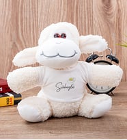 Kişiye Özel Papatya Tasarımlı İsimli Peluş Koyun (Beyaz)