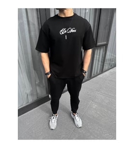 Unisex Baskılı Oversize T-Shirt - Siyah