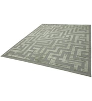 Gri Halı Geometrik Desenli Modern Stil Yün Salon Halısı El Dokuma Parlak Efektli