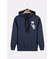 Unisex İndigo Kapüşonlu Astronot Baskılı Slim Fit Kanguru Cepli Sweatshirt 21K-5200180 İndigo