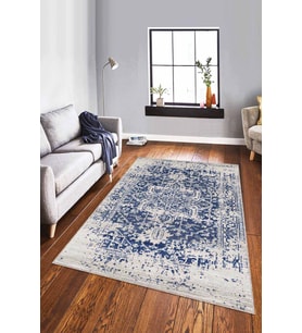 Mavi Vintage Kaymaz Tabanlı Makinede Yıkanabilir Halı RV297 - 100 x 160 cm