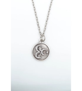 3 Hilal - Ay Yıldız - Kurt- Tuğra  Gümüş Kaplama Düz Zincir Kolye
