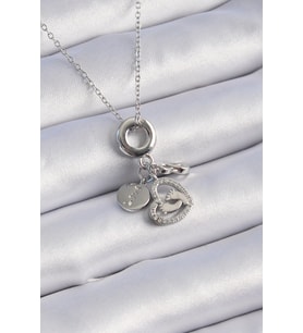 pilelistore 316L Çelik Gümüş Renk Zirkon Taş Detay Kalp Model Charm Kadın Kolye - TJ-BKO9305