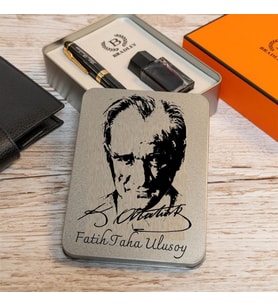 Çılgıntrend Kişiye Özel Metal Kutulu Atatürk Tasarımlı Bradley Dolma Kalem Seti