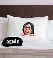 BK Gift Kişiye Özel Karikatürlü Pamuklu Yastık Kılıfı ve Göz Bandı Uyku Seti-3, Tasarım Ev Tekstili, Uyku Bandı, Ev Hediyesi
