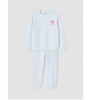 LCW Kids Mavi Nakışlı Kız Çocuk Polar Pijama Takımı