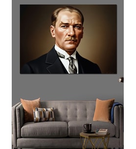 Takım Elbiseli Atatürk Portresi Dekoratif Kanvas - Mdf Ahşap Tablo