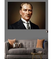 Takım Elbiseli Atatürk Portresi Dekoratif Kanvas - Mdf Ahşap Tablo