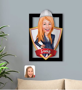 BK Gift Kişiye Özel İsimli Kadın Mühendis Karikatürlü 3D Ahşap Tablo