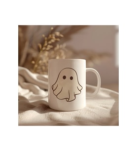 Hallowen Beyaz Cadı Tasarımlı Beyaz Seramik Baskılı Kupa Bardak 330ml