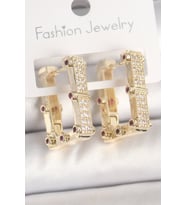 Pirinç Gold Renk Kare Zirkon Taşlı Kadın Küpe - TJ-BKP10373