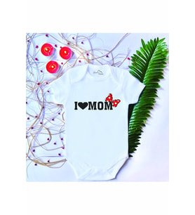 Unisex Bebek Baskılı I Love Mom %100 Pamuklu Çıtçıtlı Body Zıbın