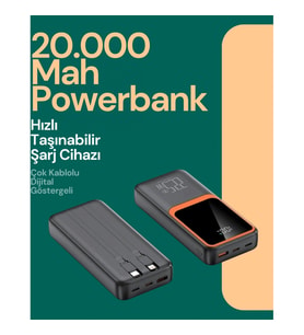 Mey İthalat® Taşınabilir Şarj Cihazı 20000 mAh 22.5W Hızlı Şarj + Dijital Ekran + Kablo Dahil
