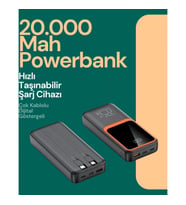 Mey İthalat® Taşınabilir Şarj Cihazı 20000 mAh 22.5W Hızlı Şarj + Dijital Ekran + Kablo Dahil
