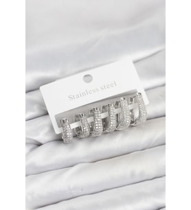 316L Çelik Gümüş Renk Zirkon Taşlı Damla Halka Küpe Seti - TJ-BKP11525