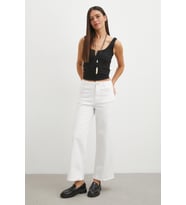 Yüksek Bel Culotte Jean Beyaz