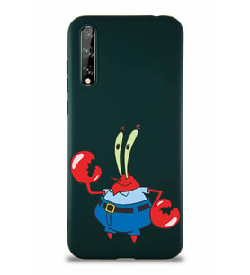 Huawei Y8P Soft Premier Kapak Bay Yengeç Tasarımlı Silikon Kılıf - Yeşil (Şeffaf)