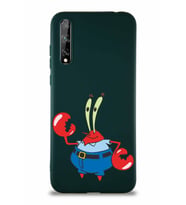 Huawei Y8P Soft Premier Kapak Bay Yengeç Tasarımlı Silikon Kılıf - Yeşil (Şeffaf)