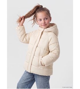 LCW Kids Sarı Regular Fit Kapüşonlu Kız Çocuk Şişme Mont