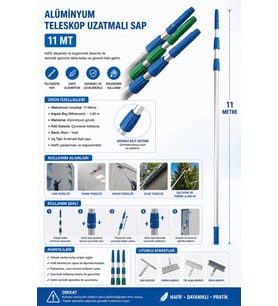Alüminyum Teleskop Uzatmalı Sap 11 Mt