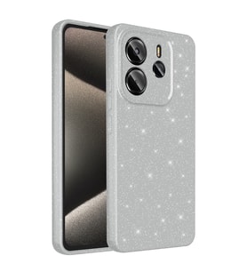 Xiaomi Redmi Note 14 Kılıf Kamera Korumalı Simli Lüks Işıltılı Silikon (Gümüş)