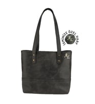 Isminize Özel Kişiselleştirilebilir Rainbow Deri Tote Bag (Antrasit)
