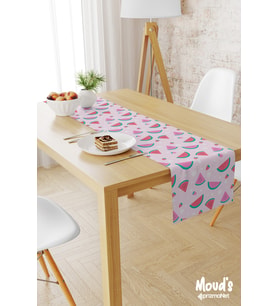Pembe Karpuz ve Çilek Desenli Baskılı Süet Runner Masa Örtüsü