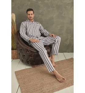 Gaffur Boy Çizgili Poplin Kumaş Pijama Takımı (Gri)