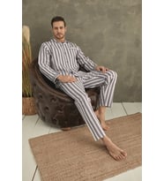 Gaffur Boy Çizgili Poplin Kumaş Pijama Takımı (Gri)