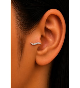 Sertifikalı 316L Çelik Sıralı Taşlı Kıvrımlı Dalga Form Premium Gümüş Renk Helix Piercing