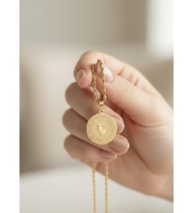Yarım Altın Görünümlü Çelik Kolye - 22 Ayar Altın Kaplama Kararmaz Burgu Zincir (Gold)