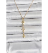 316L Çelik Gold Renk Kutup Yıldızı Y Model Zirkon Taşlı Kadın Kolye 5886 - 1OL9754-5493